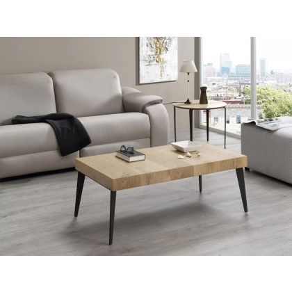 Mesa Centro Elevable Demos Estilo Nórdico Natural Negro Mate Madera, 110 Cm