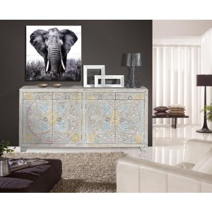 Multicolor Carved Mango Wood Sideboard, 180 Cm
