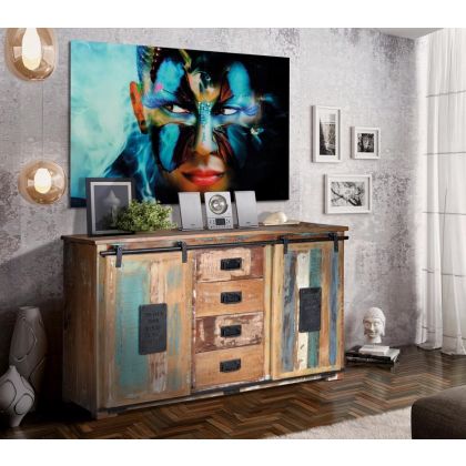 Aparador Madera Recuperada Multicolor 2 Puertas, 150 Cm