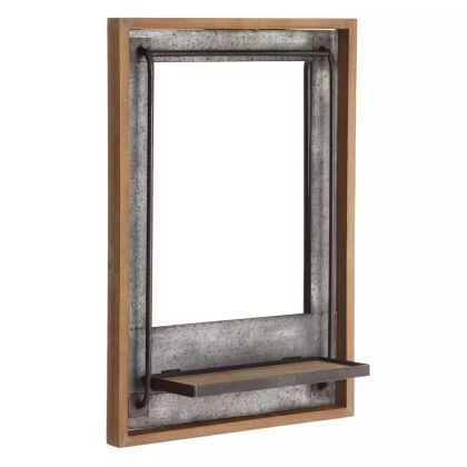 Espejo Industrial Con Estante Gris Natural De Metal, Toby