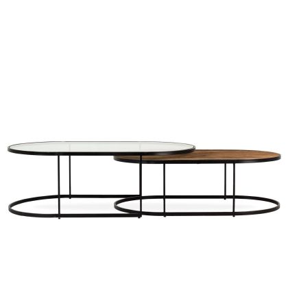 J/2 Mesa Nido Cristal Hierro Madera Mango, 134 Cm