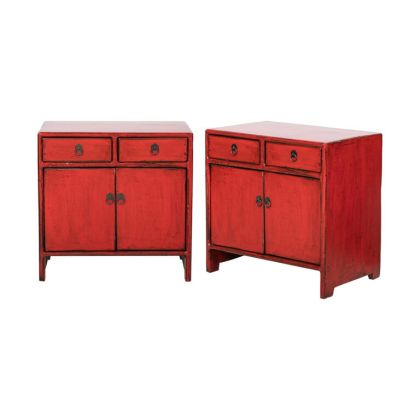J/2 Mesitas Noche 2 Puertas 2 Cajones Madera Pino Rojo, 60 Cm