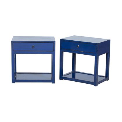 J/2 Mesitas Noche 1 Cajón Madera Pino Azul Oscuro, 60 Cm