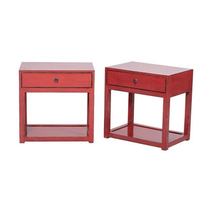 J/2 Mesitas Noche 1 Cajón Madera Pino Rojo, 60 Cm