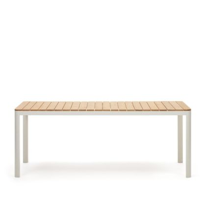 Mesa Comedor Jardín Bona Estilo Moderno Madera Teca Aluminio Blanco, 200 Cm