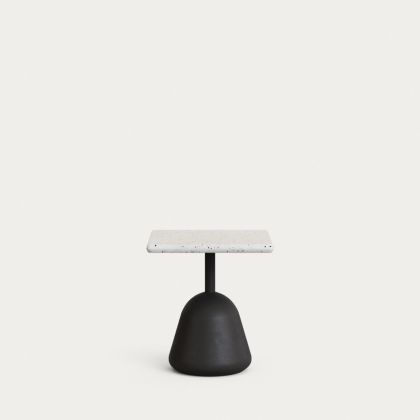 Mesa Centro Sobre Terrazo Blanco Pie Cemento Negro, 43 Cm