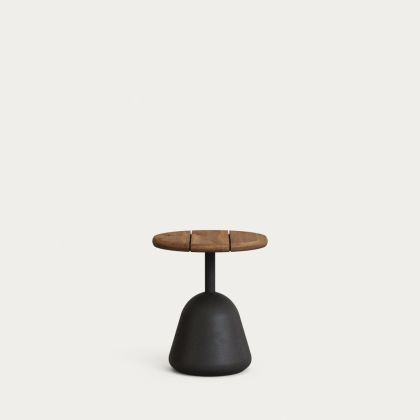 Mesa Centro Sobre Acacia Acabado Nogal Pie Cemento Negro, 43 Cm