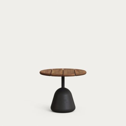Mesa Centro Sobre Acacia Acabado Nogal Pie Cemento Negro, 55 Cm