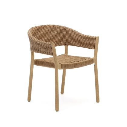 Silla Exterior Pola Estilo Tropical Madera Eucalipto Ratán Sintético Natural, 76 Cm