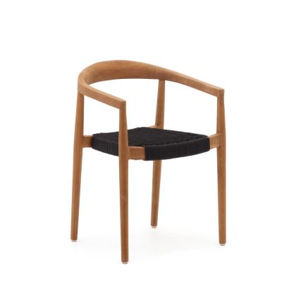 Silla Apilable Ydalia Cuerda Negro Madera Teca Natural, 54 Cm