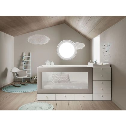 Cuna Convertible con Cajonera y Cambiador Cubo Estilo Moderno, 200 Cm