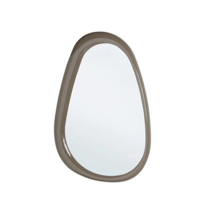 Espejo de forma ovalada diseño moderno en dm marrón brillante y vidrio.