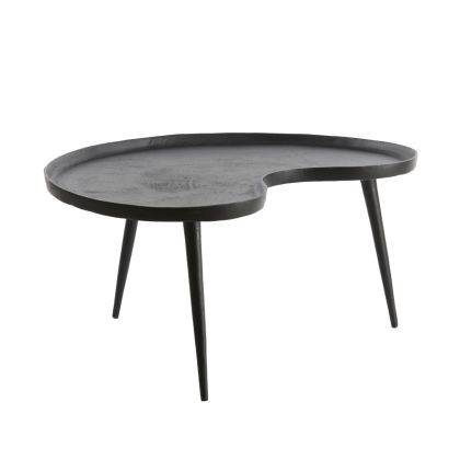 Mesa auxiliar industrial moderna en metal negro mate.