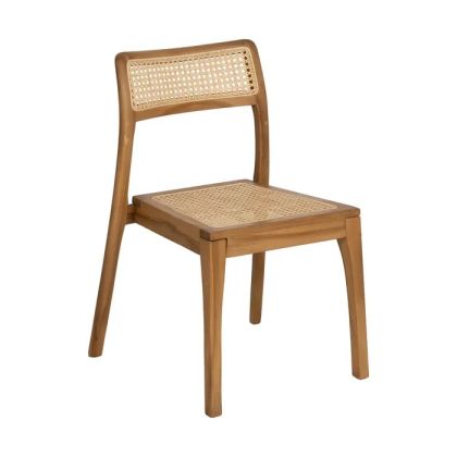 Silla contract tropical en madera y ratán natural.