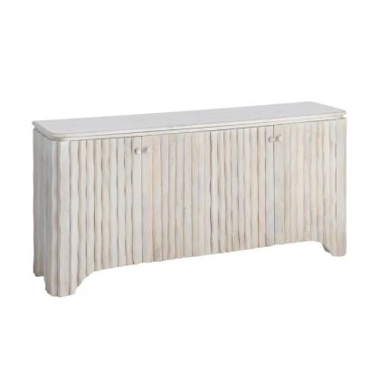 Aparador Diseño Esterillado Mármol Madera Mango Blanco Lavado, 153 X 41 X 73 Cm