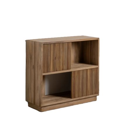 Estantería nórdica moderna en madera de teca natural con 4 compartimentos.