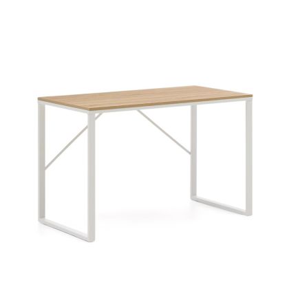 Secretária Madeira Natural Aço Branco, 120 cm