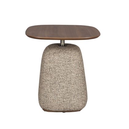 Mesa auxiliar mid-century en MDF marrón y acero inoxidable.