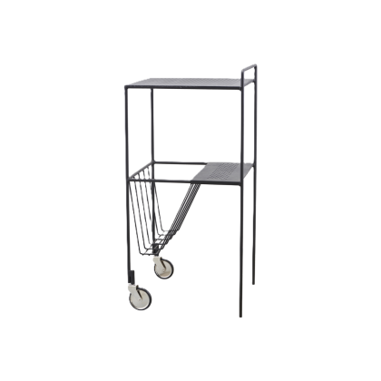 Carrito o mesa auxiliar industrial moderna en metal negro mate.