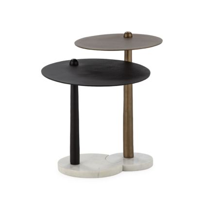 Set/2 Mesa Auxiliar Metal Bronce Mármol Blanco, 46 Ø