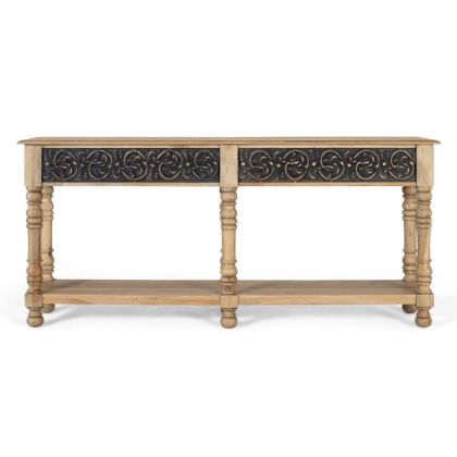 Consola de recibidor vintage en madera de mango natural con pátina gris.