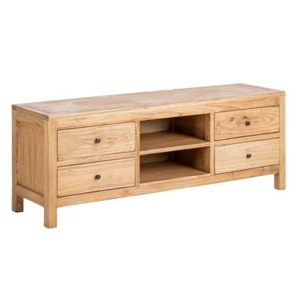 Mueble de TV nórdico en madera mindi natural 6 cajones.