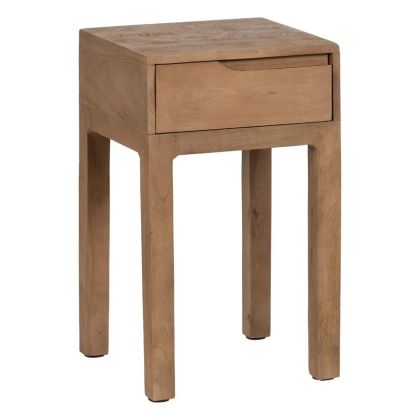 Mesita de noche nórdica en madera de mango natural con 1 cajón.