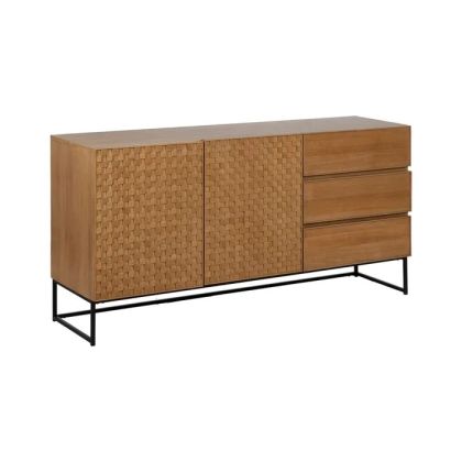 Aparador cuadros nórdico en madera de fresno natural y metal negro.