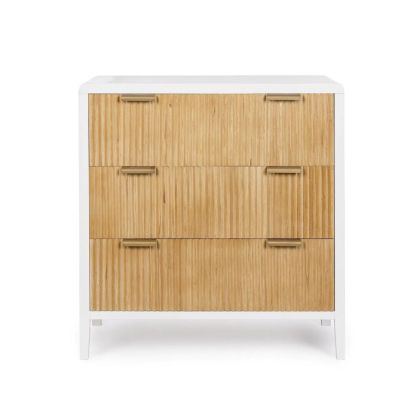 3-Drawer Chest Paulownia Wood Pine Wood White Natural, 80 Cm