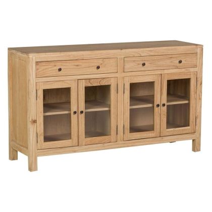 Glass and Natural Mindi Wood Sideboard 140x40x82