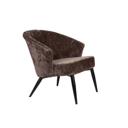 Silla moderna en madera de abedul tapizada color púrpura con patas metálicas negras.