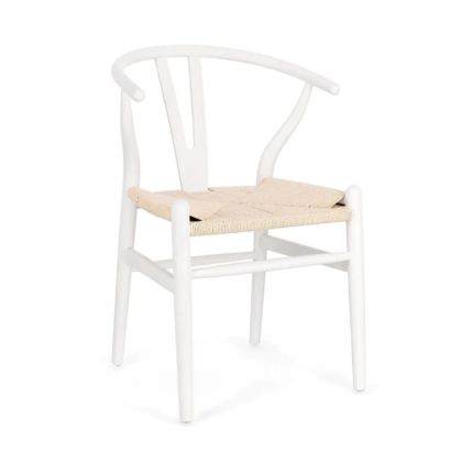 White Wood Dining Chair Natural Rope, 49 cm