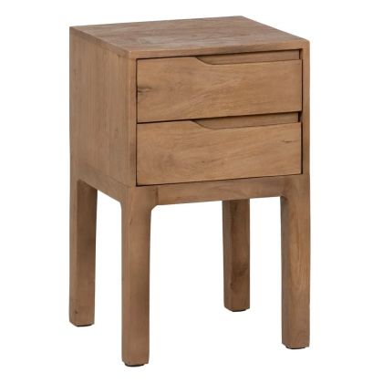 Mesita de noche 2 cajones nórdico en madera de mango natural.