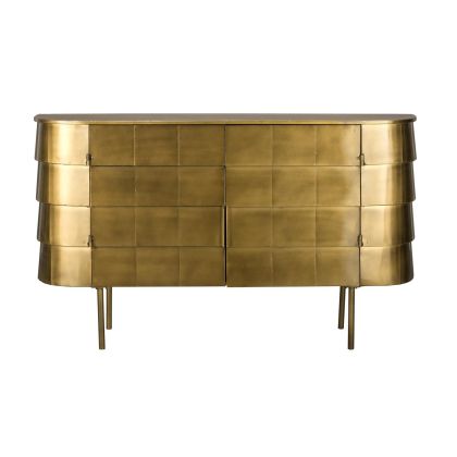 Aparador mid-century en hierro dorado con 2 puertas para almacenamiento.