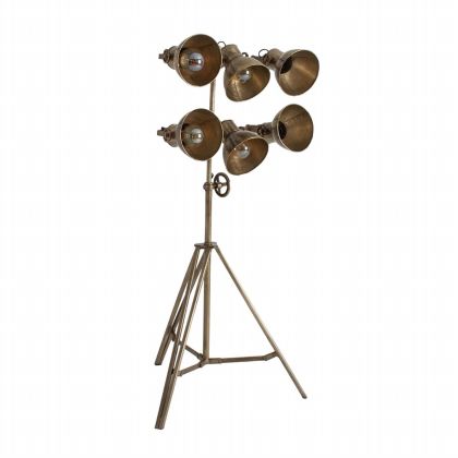 Lámpara De Pie Industrial Trípode Metal Oro, 176 Cm
