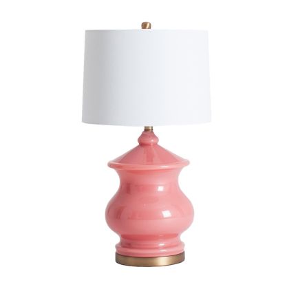 Lámpara De Sobremesa Vintage Cristal Salmón Lino, 35 Cm