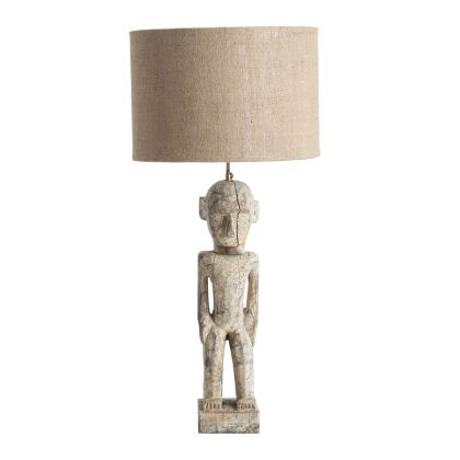 Lámpara De Sobremesa Étnica Madera Tejido, 30 Cm