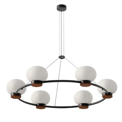 Lámpara de Techo IRZO Piel 6 Tulipas Metal Negro Cristal, 110 Ø