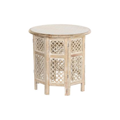 Mesa Auxiliar Floral Madera Mango, 53X53X53 Cm