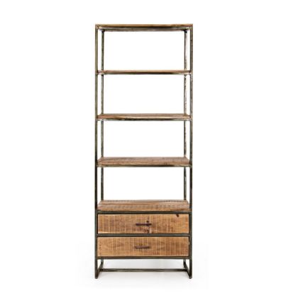 Librería 4 Estantes 2 Cajones Madera Acacia Acero, 73 Cm