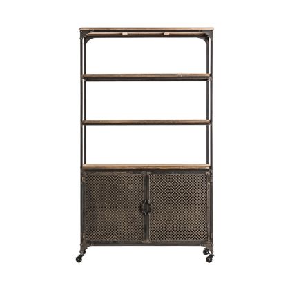 Librería Industrial Madera Hierro 2 Puertas, 101 Cm