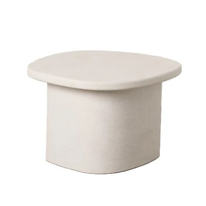 Mesa de centro nórdica en dm blanco con esquinas redondeadas.