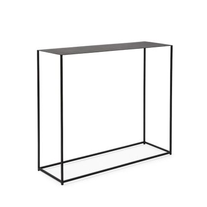 Consola industrial moderno en metal negro.