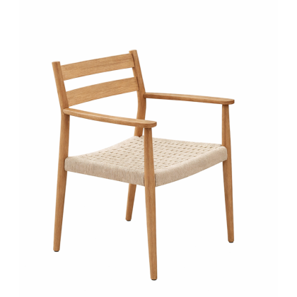 Natural Oak Wood and Beige Rope Dining Chair, 58 Cm