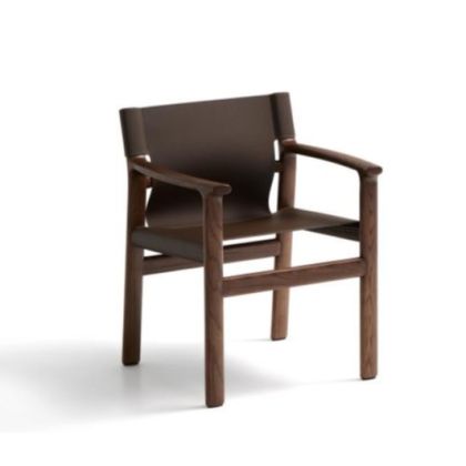 Dark Brown Leather Chair Ash Wood, 63 Cm