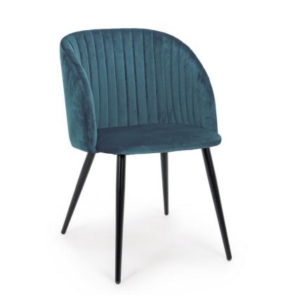Dark Blue Velvet Black Metal Chair, 53 cm