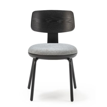 Silla moderna de madera de haya negro y gris y metal negro.
