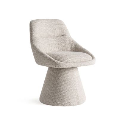 Sillón giratorio nórdico moderno en metal tapizado en tela beige. Sillón giratorio nórdico moderno en metal tapizado en tela beige.