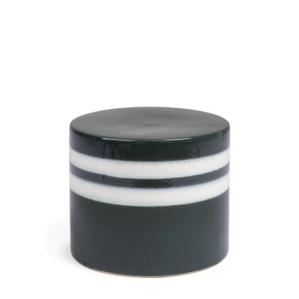 Mesa auxiliar contemporánea en cerámica esmaltada verde y blanca.