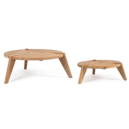 Set 2 mesas de centro nórdicas exterior en madera de teca natural.